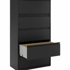 Lorell Fortress 36"W x 18-5/8"D Lateral 5-Drawer File Cabinet, Black