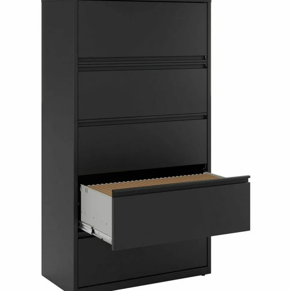 Lorell Fortress 36"W x 18-5/8"D Lateral 5-Drawer File Cabinet, Black