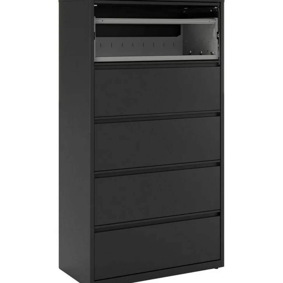 Lorell Fortress 36"W x 18-5/8"D Lateral 5-Drawer File Cabinet, Black