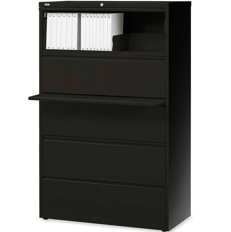 Lorell Fortress 36"W x 18-5/8"D Lateral 5-Drawer File Cabinet, Black