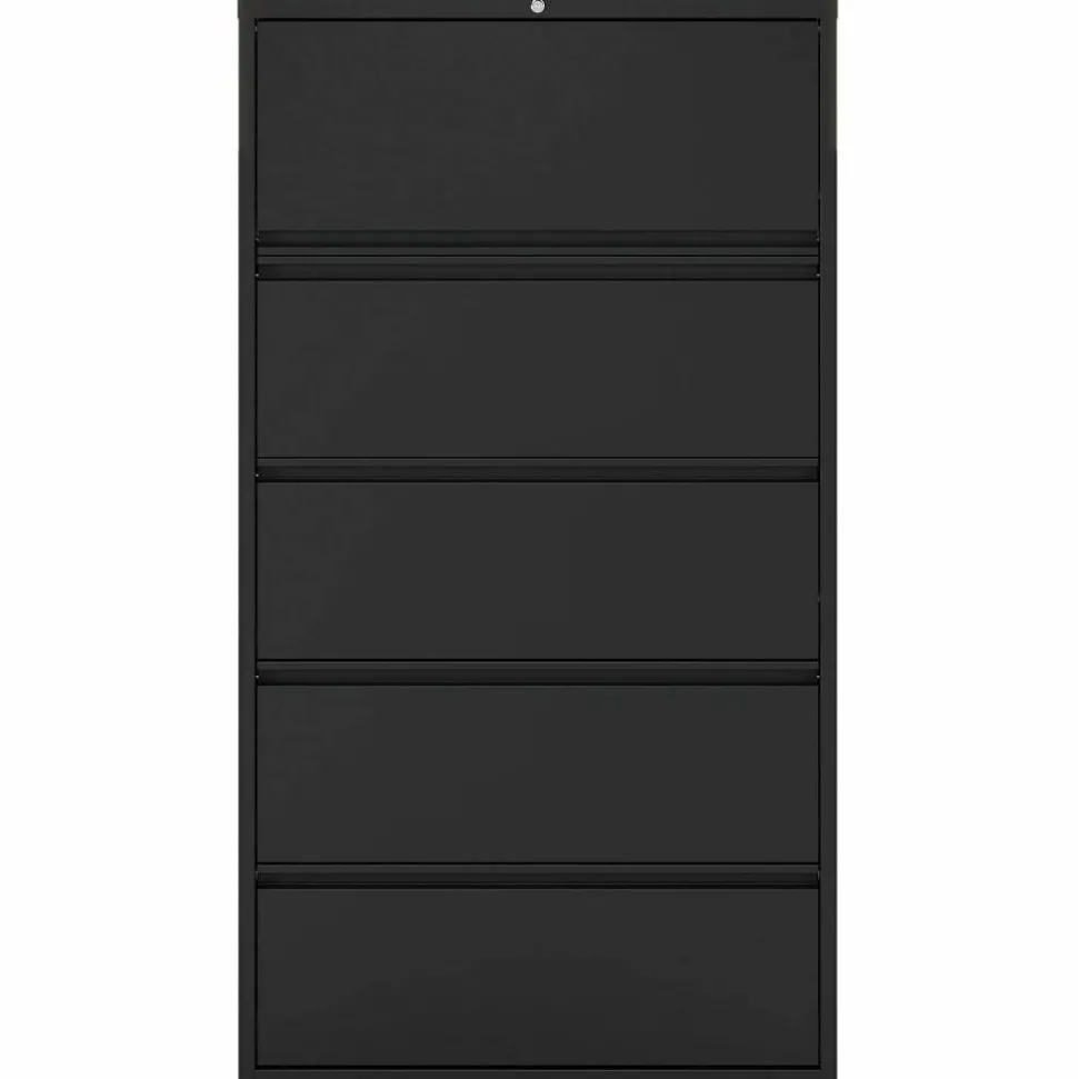 Lorell Fortress 36"W x 18-5/8"D Lateral 5-Drawer File Cabinet, Black