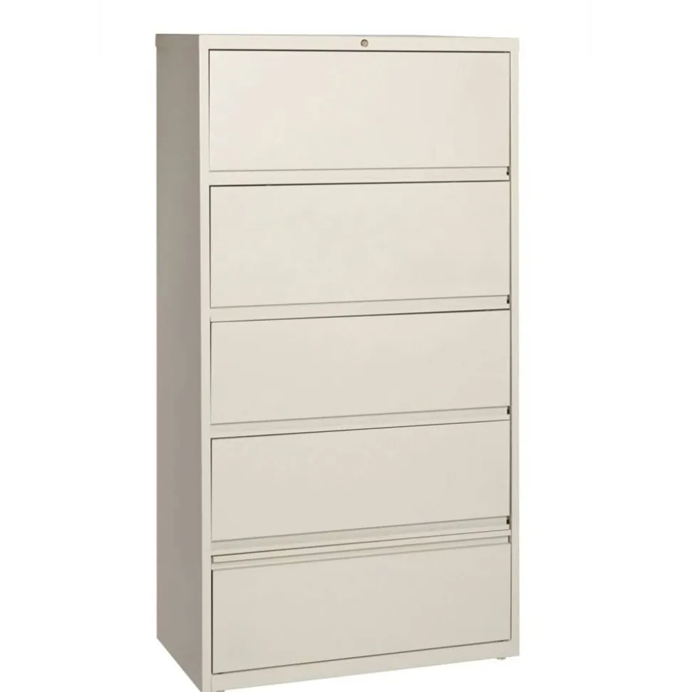 Lorell Fortress 36"W x 18-5/8"D Lateral 5-Drawer File Cabinet With Roll-Out Shelves, Putty