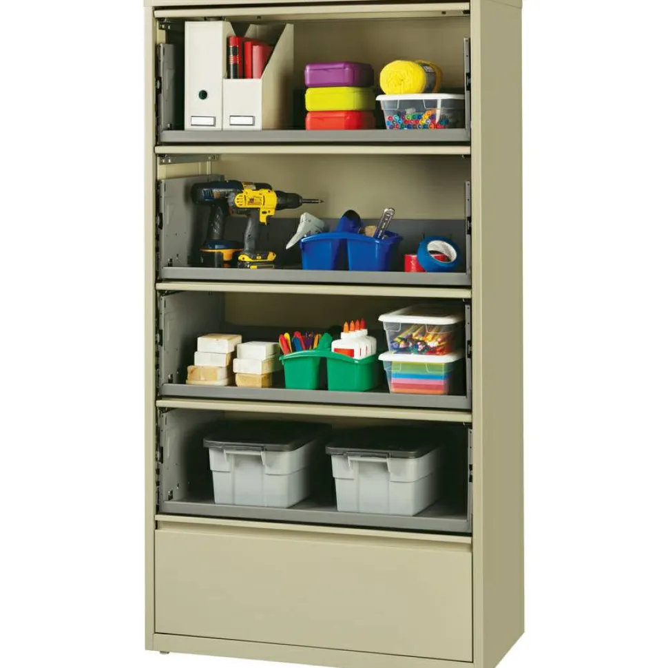 Lorell Fortress 36"W x 18-5/8"D Lateral 5-Drawer File Cabinet With Roll-Out Shelves, Putty