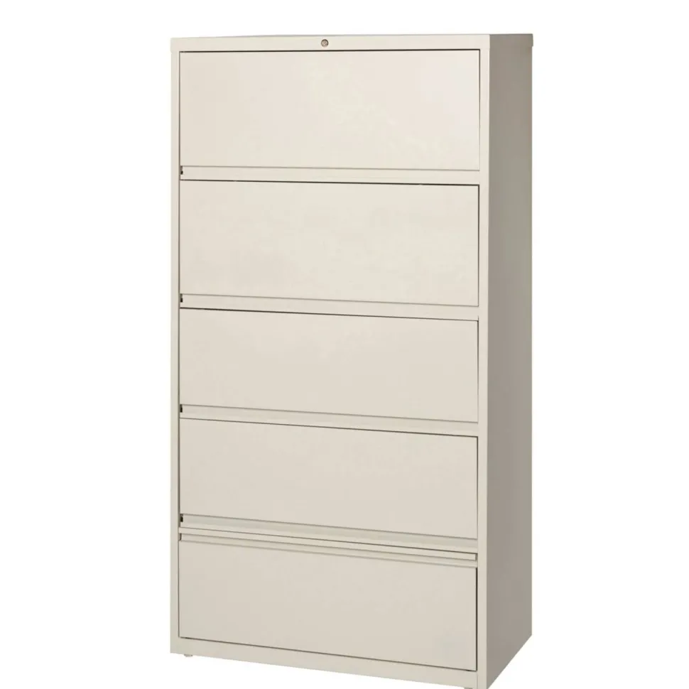 Lorell Fortress 36"W x 18-5/8"D Lateral 5-Drawer File Cabinet With Roll-Out Shelves, Putty