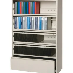 Lorell Fortress 42"W x 18-5/8"D Lateral 5-Drawer File Cabinet With Roll-Out Shelves, Putty