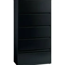Lorell Fortress 36"W x 18-5/8"D Lateral 5-Drawer File Cabinet With Roll-Out Shelves, Black