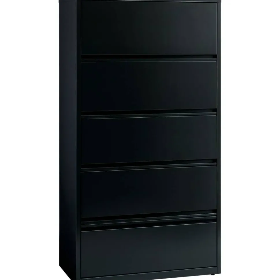 Lorell Fortress 36"W x 18-5/8"D Lateral 5-Drawer File Cabinet With Roll-Out Shelves, Black