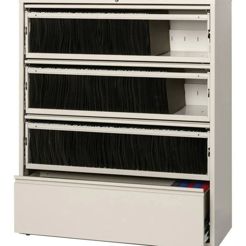 Lorell Fortress 42"W x 18-5/8"D Lateral 4-Drawer File Cabinet With Roll-Out Shelves, Putty