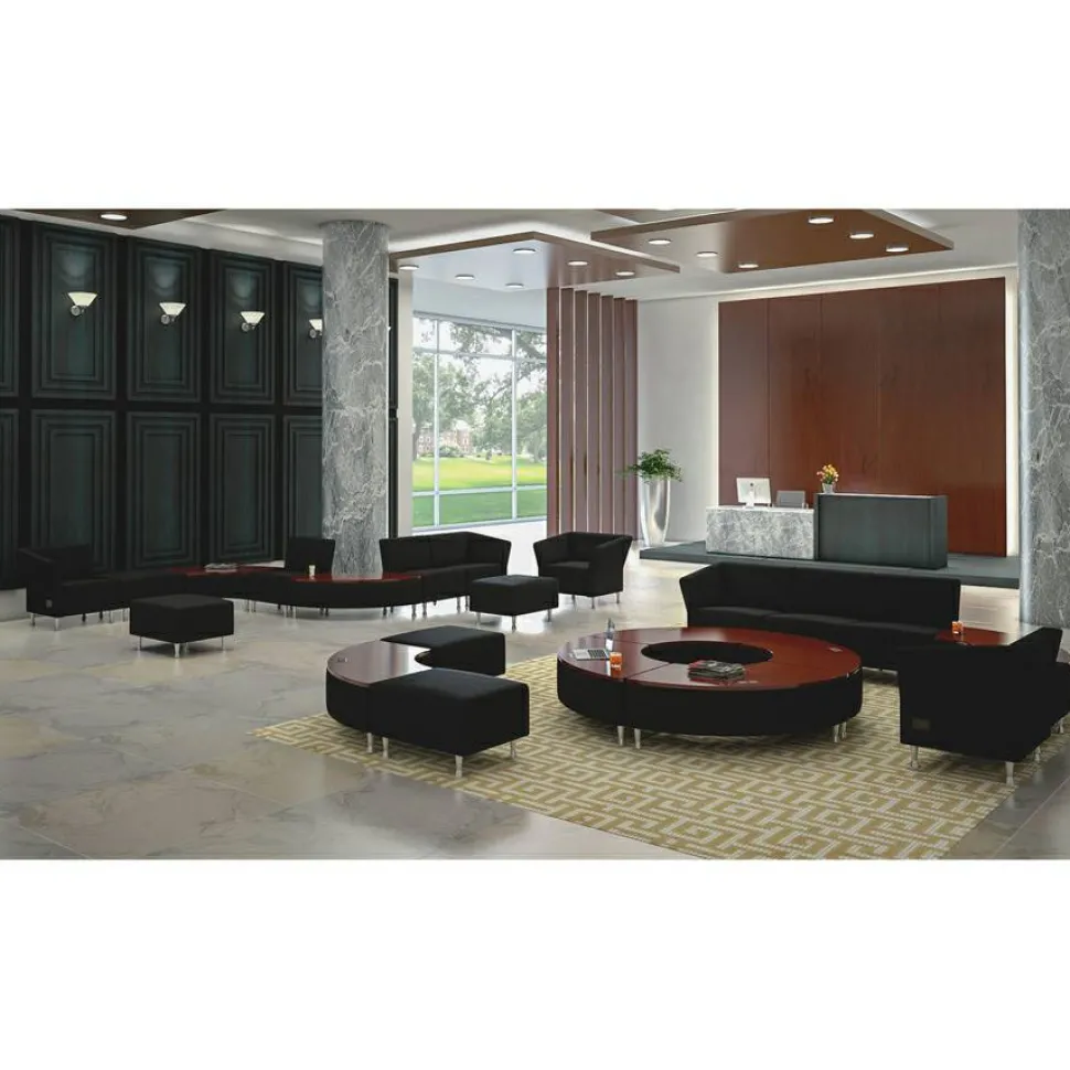 Lorell Fuze Modular Crescent Bonded Leather Connector Table, Mahogany/Black