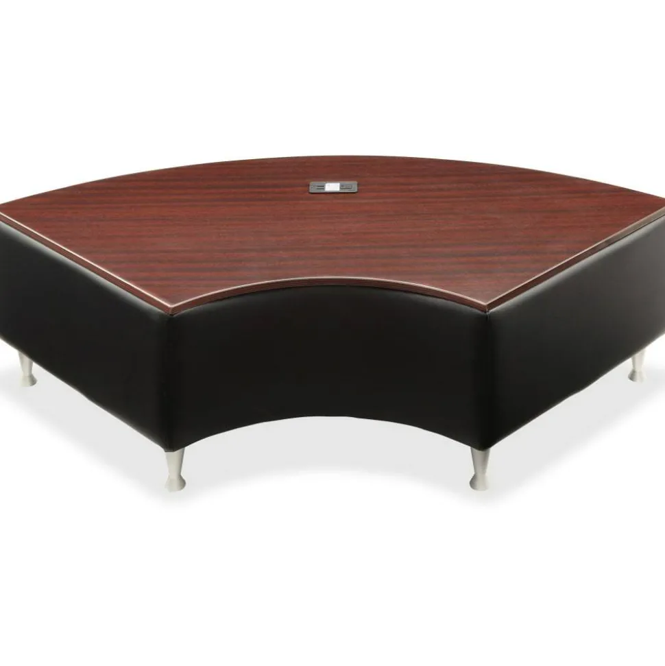 Lorell Fuze Modular Crescent Bonded Leather Connector Table, Mahogany/Black