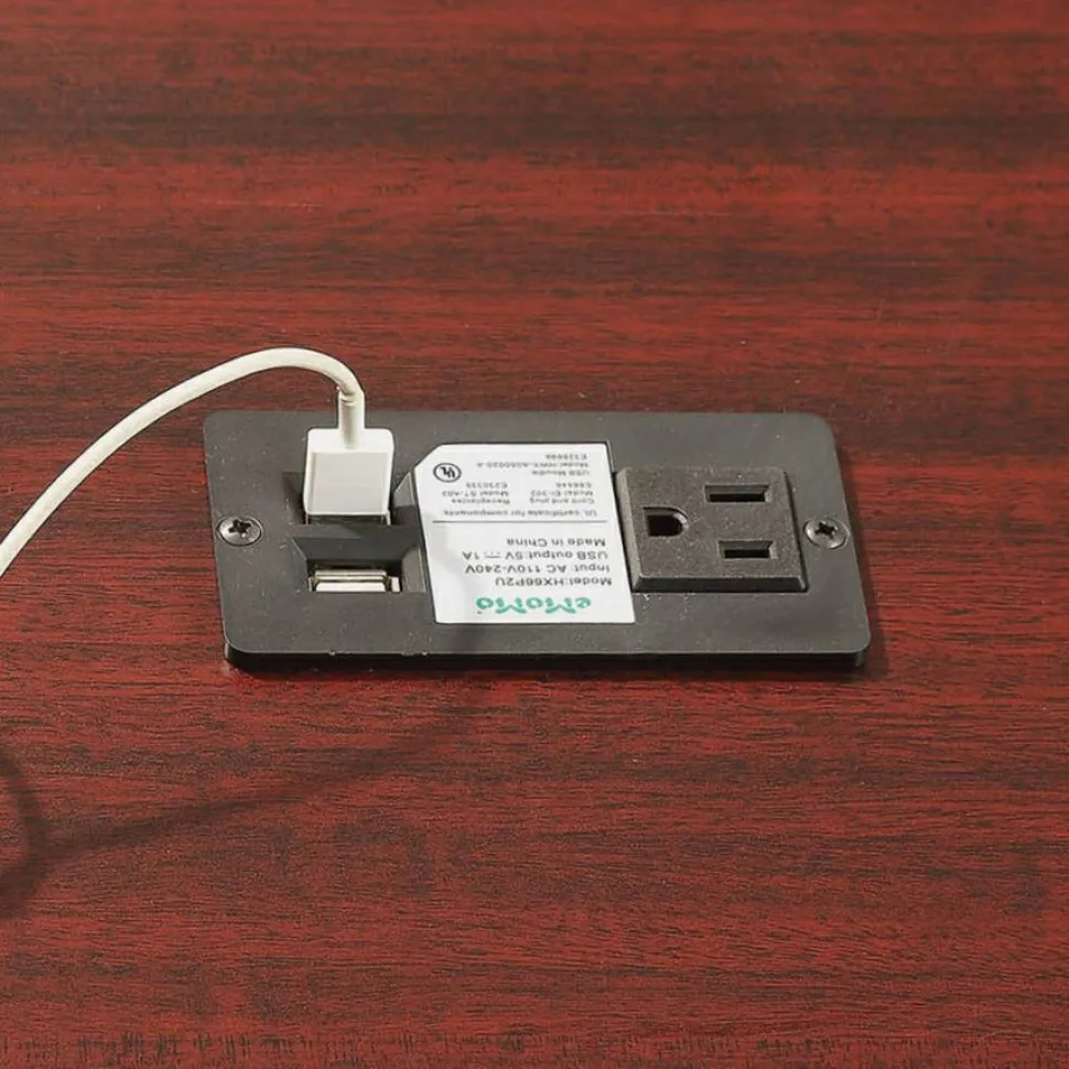 Lorell Fuze Modular Crescent Bonded Leather Connector Table, Mahogany/Black
