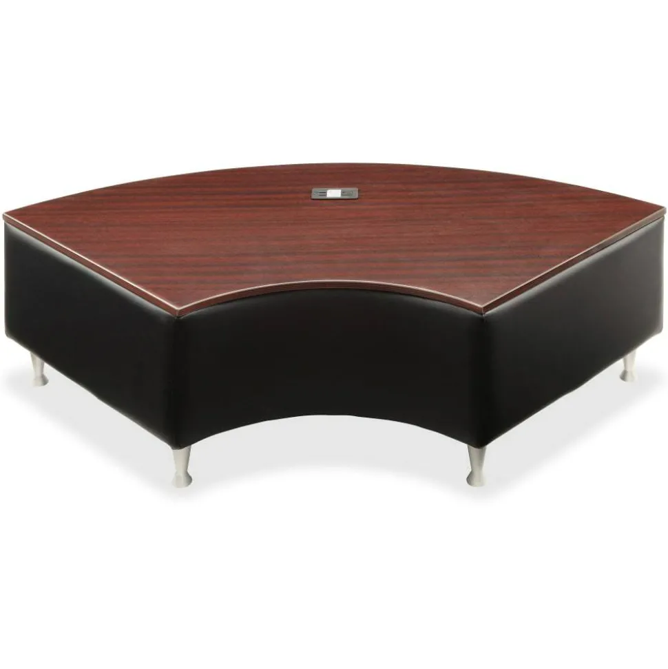 Lorell Fuze Modular Crescent Bonded Leather Connector Table, Mahogany/Black