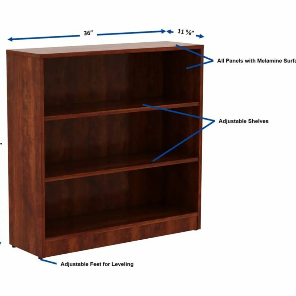 Lorell 36"H 3-Shelf Bookcase, Cherry