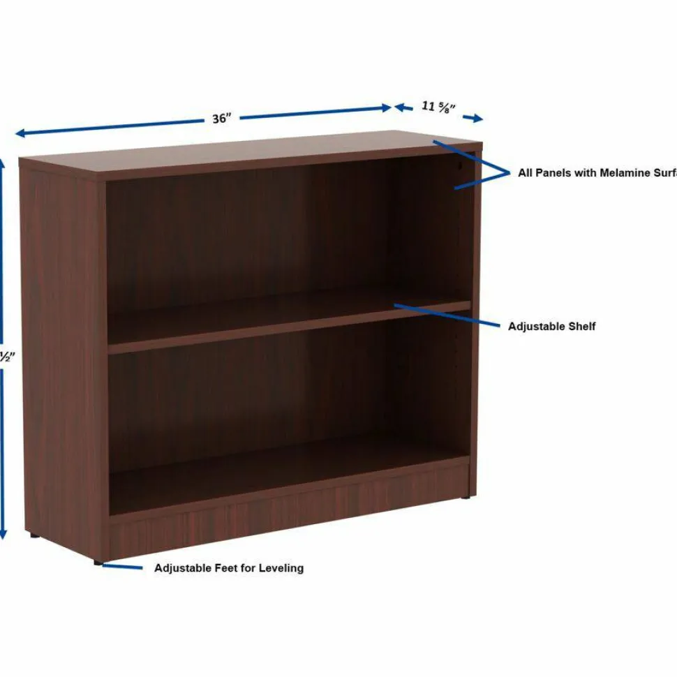 Lorell 30"H 2-Shelf Bookcase, Mahogany