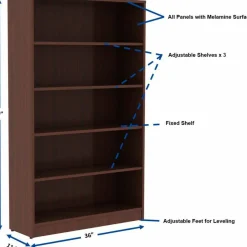 Lorell 60"H 5-Shelf Bookcase, Mahogany