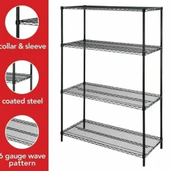 Lorell Industrial Wire Shelving Starter Unit, 36"W x 18"D, Black