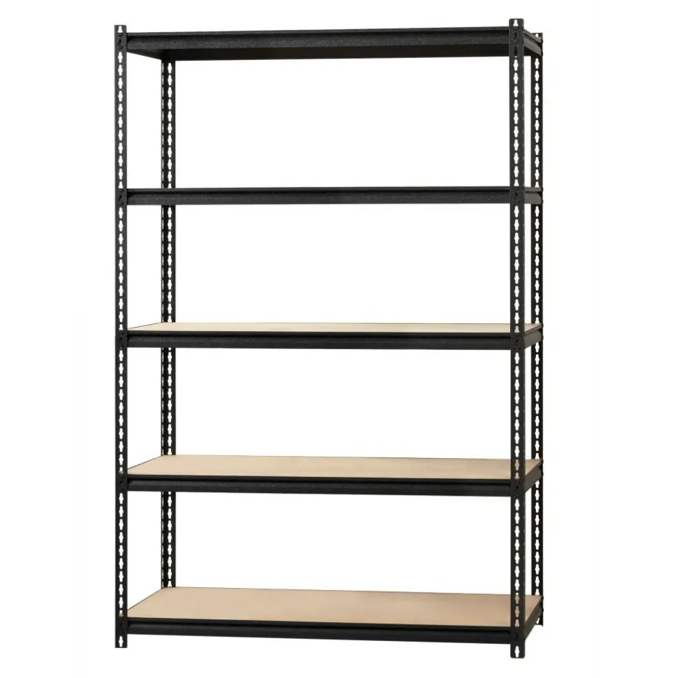 Lorell Iron Horse 2300 lb Capacity Riveted Shelving - 5 Shelf(ves) - 72" x 48"x 18" Depth - 30% Recycled - Black - Steel, Particleboard - 1 Each