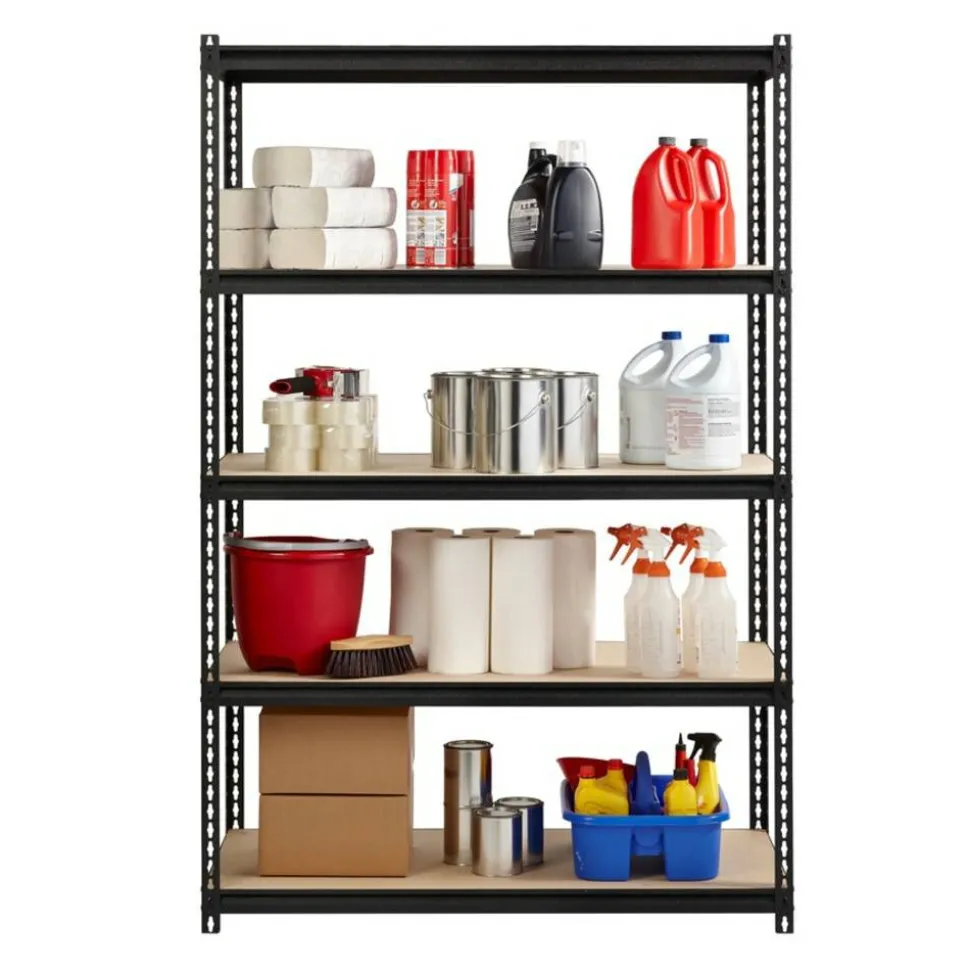 Lorell Iron Horse 2300 lb Capacity Riveted Shelving - 5 Shelf(ves) - 72" x 48"x 18" Depth - 30% Recycled - Black - Steel, Particleboard - 1 Each