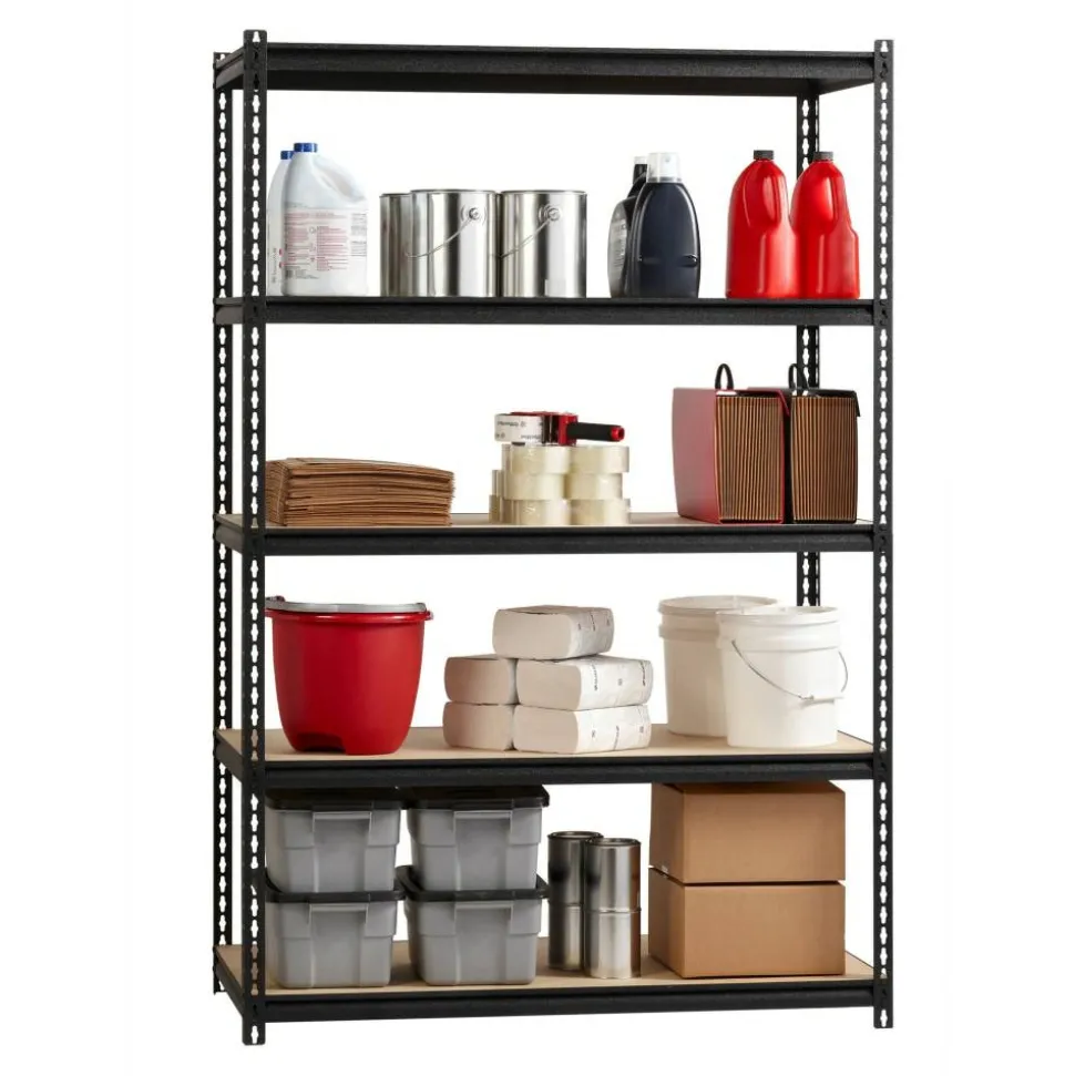 Lorell Iron Horse 2300 lb Capacity Riveted Shelving - 5 Shelf(ves) - 72" x 48"x 24" Depth - 30% Recycled - Black - Steel, Particleboard - 1 Each