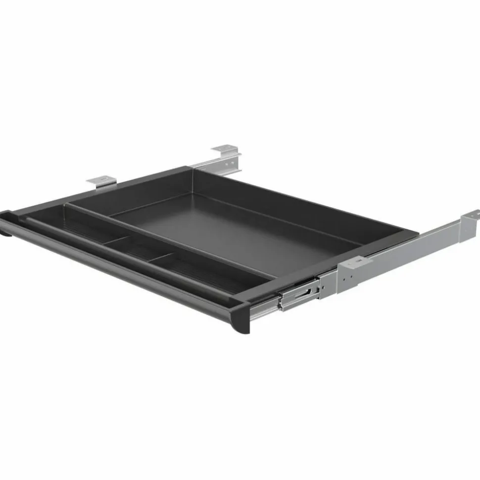 Lorell Laminate Desk 4-compartment Drawer, Black