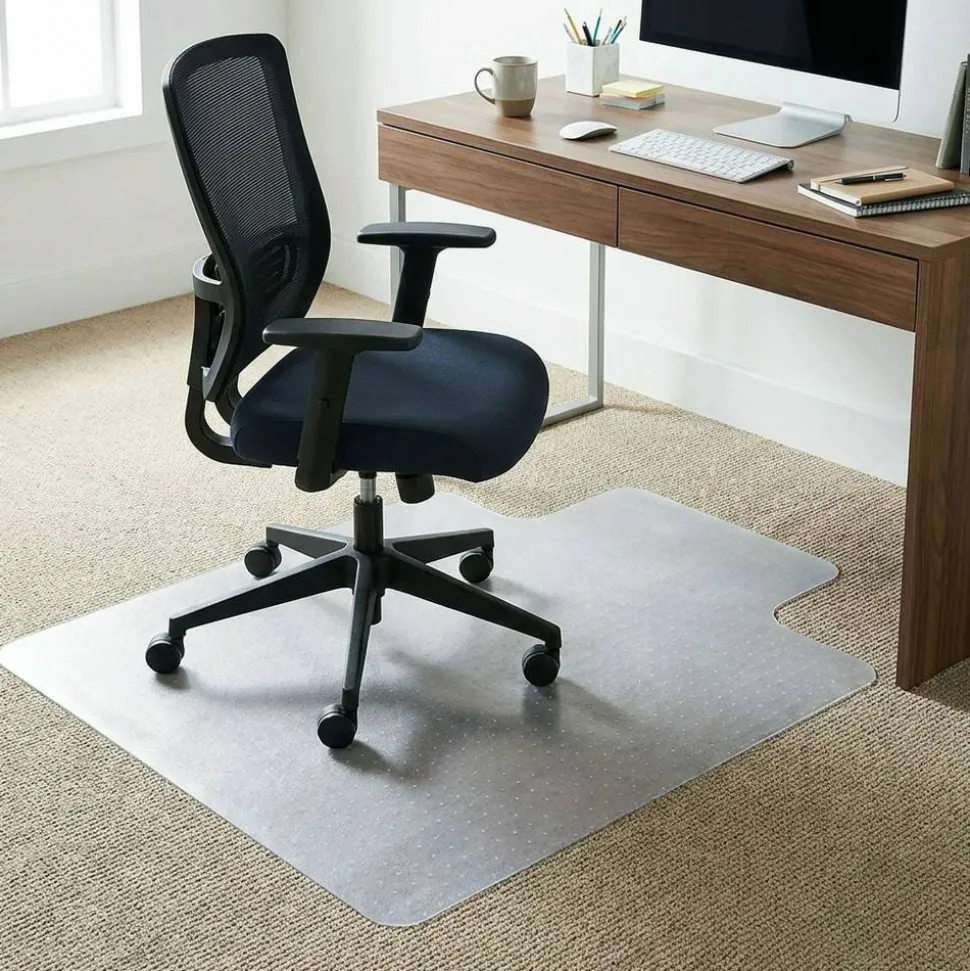 Lorell Medium Pile Studded Chair Mat, 46" x 60", Wide Lip