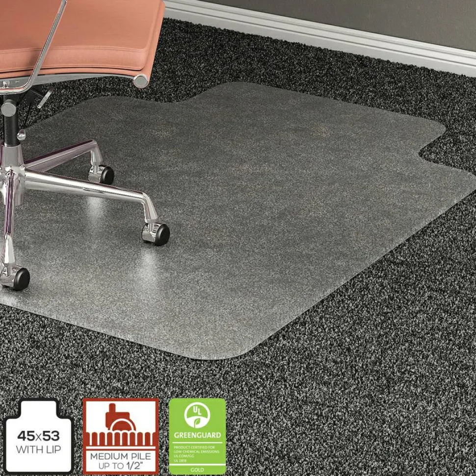 Lorell Medium Pile Studded Chair Mat, 45" x 53", Wide Lip