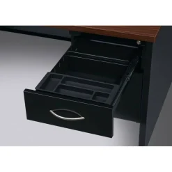 Lorell Modular 48"W x 30"D Right Pedestal Desk, Black/Walnut