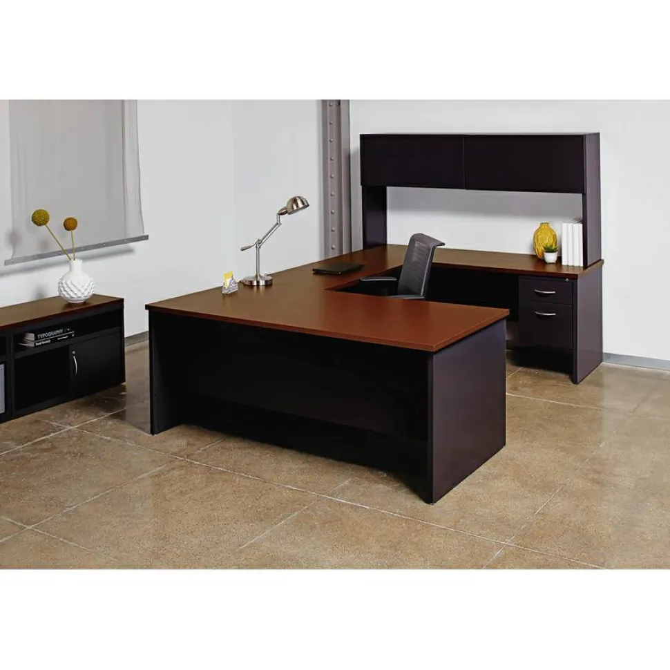 Lorell Modular 48"W x 30"D Right Pedestal Desk, Black/Walnut