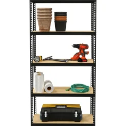 Lorell Narrow Steel Shelving, 60"H x 30"W x 12"D, Recycled, Black, Steel, 1Each