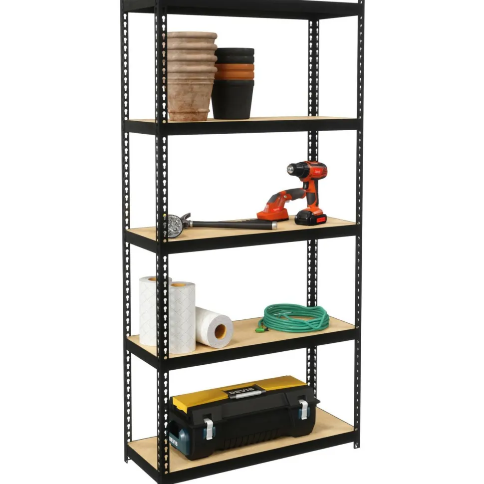 Lorell Narrow Steel Shelving, 60"H x 30"W x 12"D, Recycled, Black, Steel, 1Each