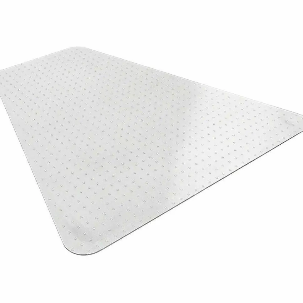 Lorell PlushMat Medium Pile Studded Chair Mat, For L-Workstation With Lip, 60 "x 66", Clear