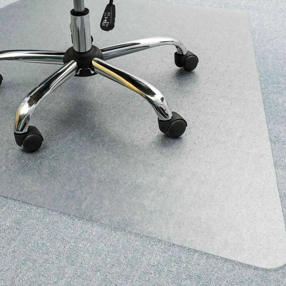Lorell PlushMat Medium Pile Studded Chair Mat, For L-Workstation With Lip, 60 "x 66", Clear