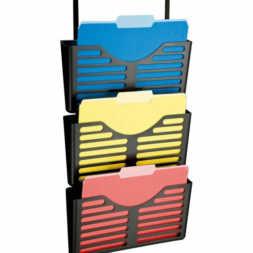 Lorell 3-Pocket Plastic Hanging Wall File, 9-3/4"H x 13-3/4"W x 4-9/16"D, 30% Recycled, Black