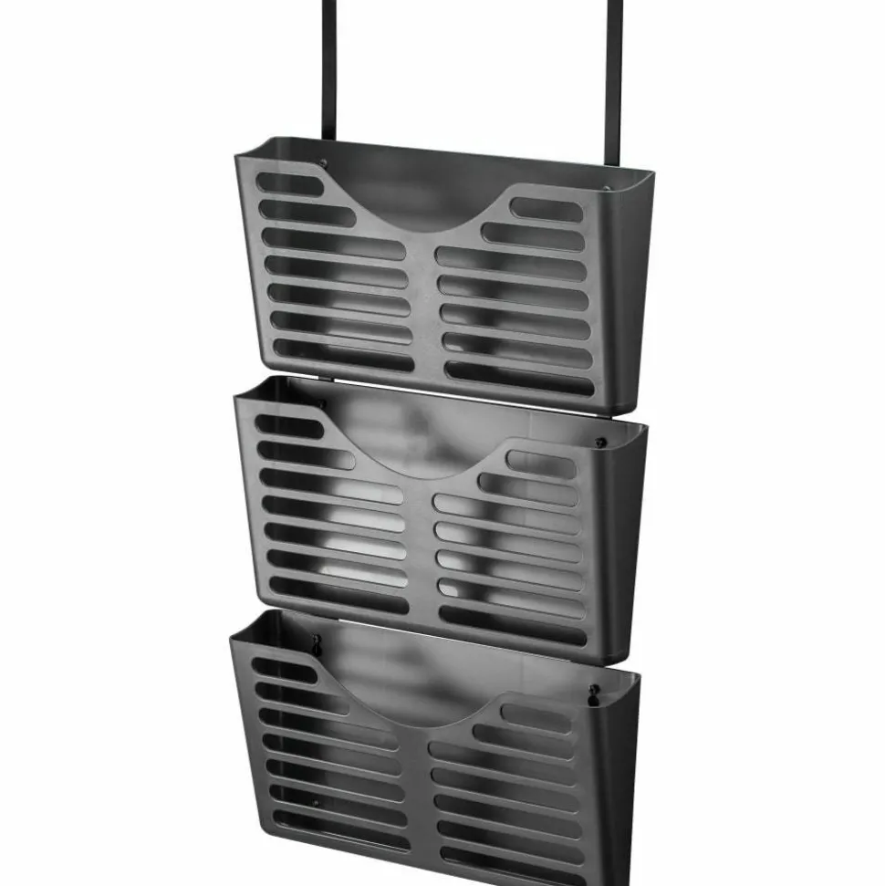 Lorell 3-Pocket Plastic Hanging Wall File, 9-3/4"H x 13-3/4"W x 4-9/16"D, 30% Recycled, Black