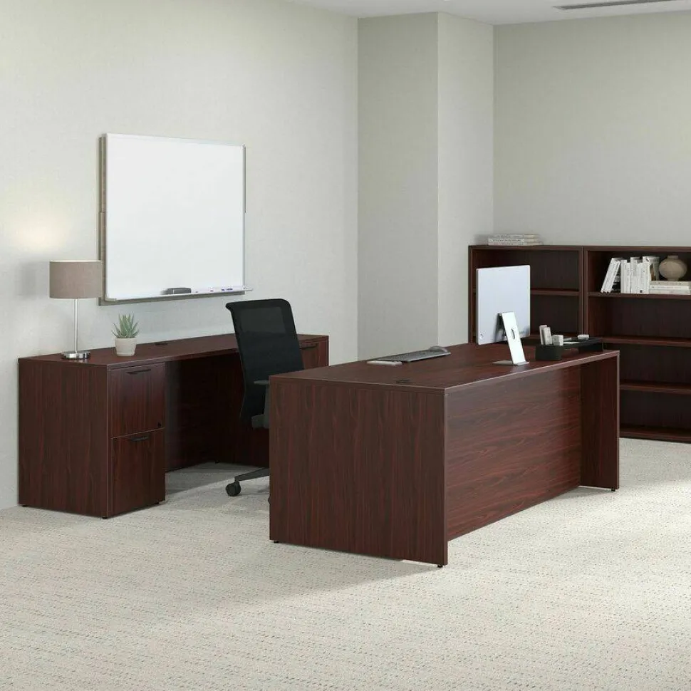 Lorell Prominence 2.0 48"H 4-Shelf Bookcase, Mahogany