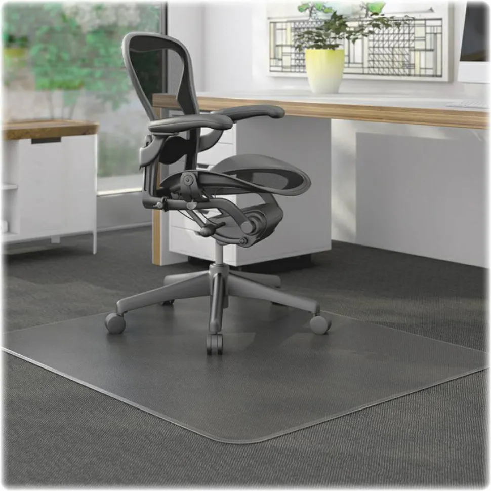 Lorell Rolled Low Pile Studded Chair Mat, 45" x 53", Wide Lip