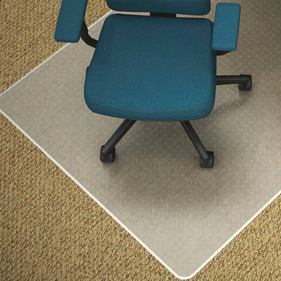 Lorell Rolled Low Pile Studded Chair Mat, 45" x 53", Wide Lip
