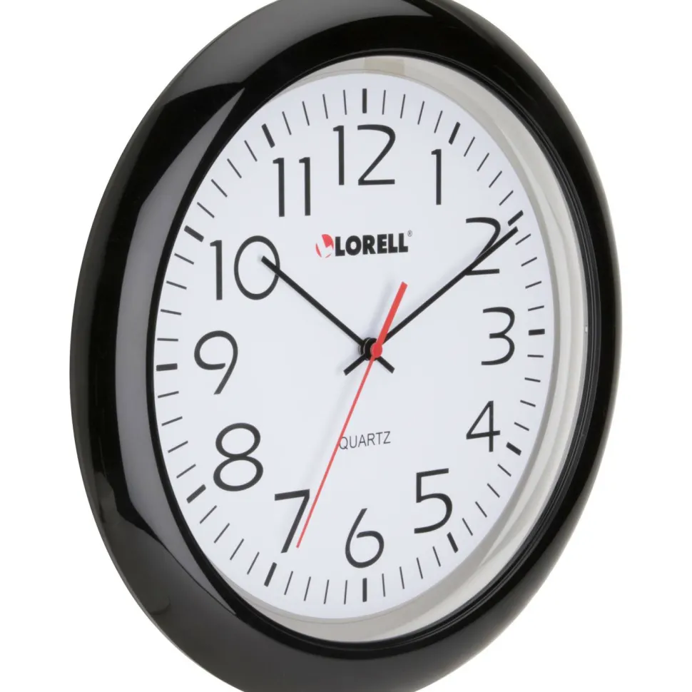 Lorell 13-1/4" Round Quartz Wall Clock, Black