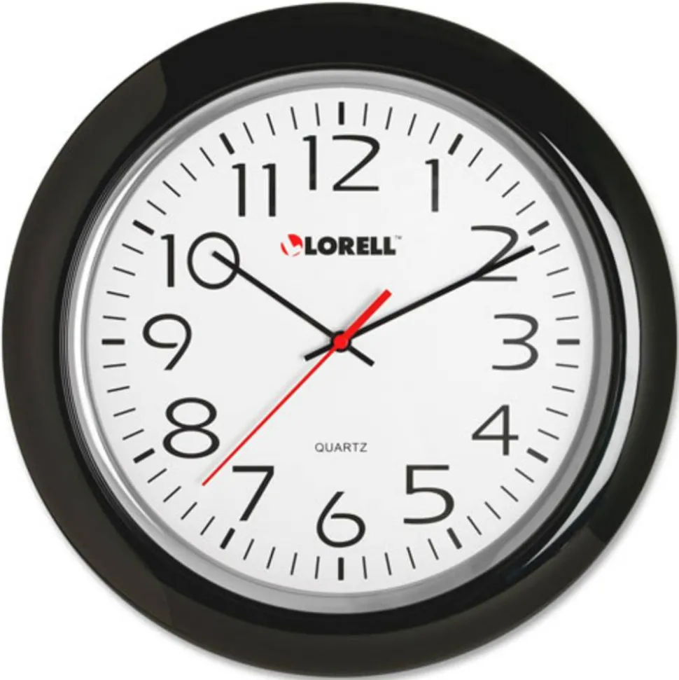 Lorell 13-1/4" Round Quartz Wall Clock, Black