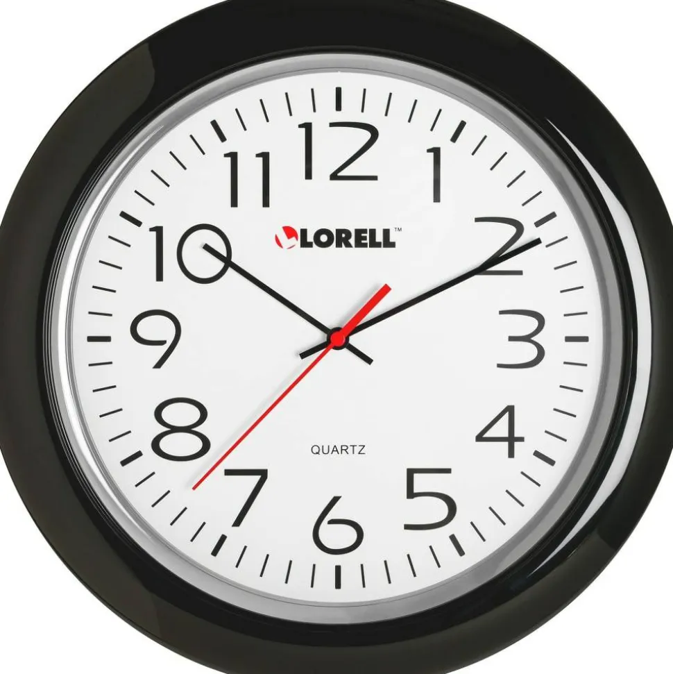 Lorell 13-1/4" Round Quartz Wall Clock, Black