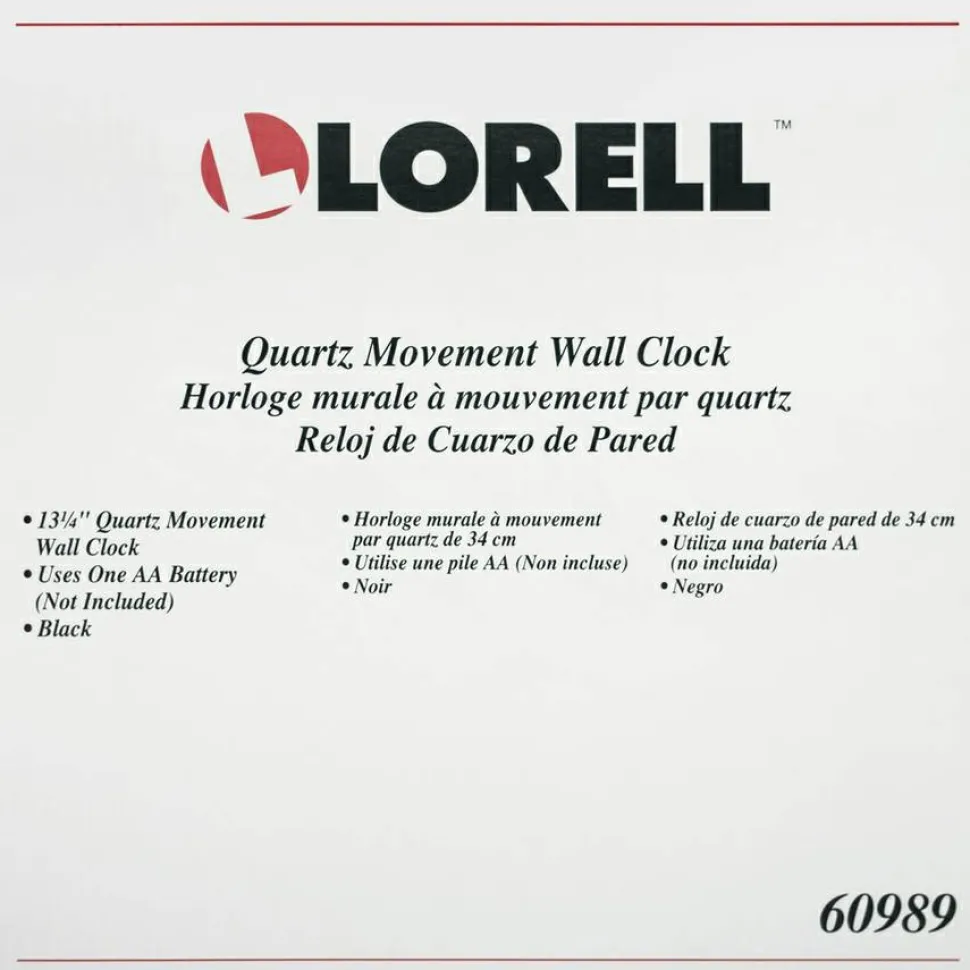 Lorell 13-1/4" Round Quartz Wall Clock, Black