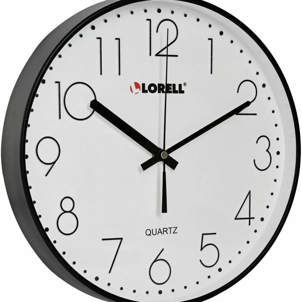 Lorell 12" Round Quiet Wall Clock - Analog - Quartz - Black Case