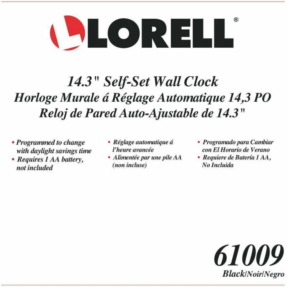 Lorell 14-1/2" Self-Set Wall Clock - Analog - Quartz - White Main Dial - Black Case