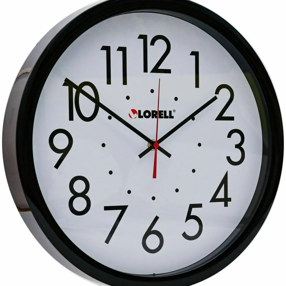Lorell 14-1/2" Self-Set Wall Clock - Analog - Quartz - White Main Dial - Black Case