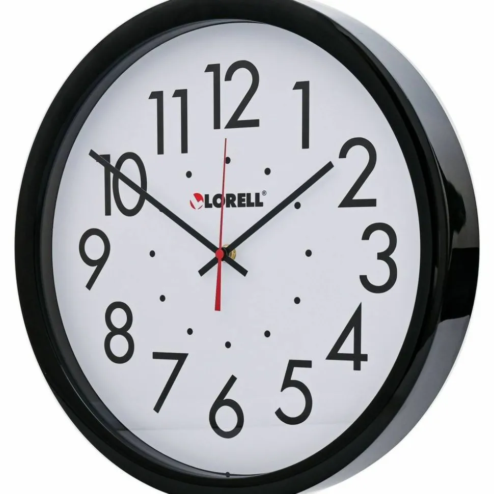 Lorell 14-1/2" Self-Set Wall Clock - Analog - Quartz - White Main Dial - Black Case
