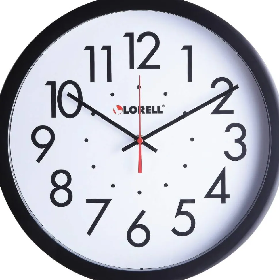 Lorell 14-1/2" Self-Set Wall Clock - Analog - Quartz - White Main Dial - Black Case