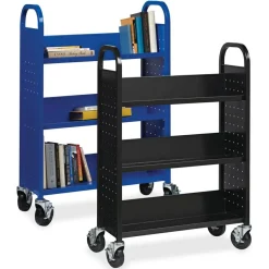 Lorell Single-Sided Mobile Steel Book Cart, 3-Shelf, Blue