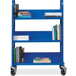 Lorell Single-Sided Mobile Steel Book Cart, 3-Shelf, Blue