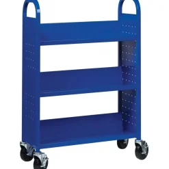 Lorell Single-Sided Mobile Steel Book Cart, 3-Shelf, Blue