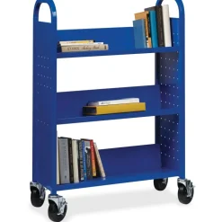 Lorell Single-Sided Mobile Steel Book Cart, 3-Shelf, Blue
